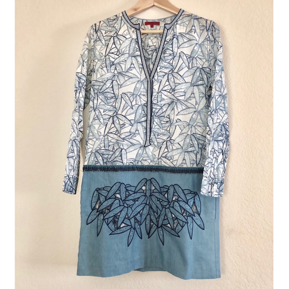 Vivienne Tam printed chambray dress w embroidery